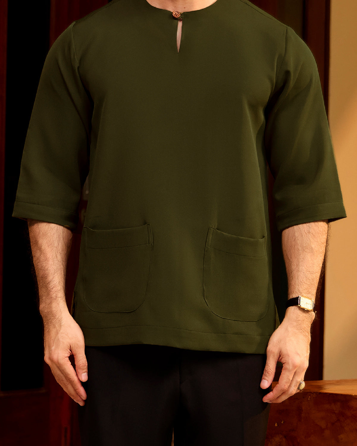 KURTA LAKSAMANA (PLAIN) FRONT POCKET - OLIVE GREEN