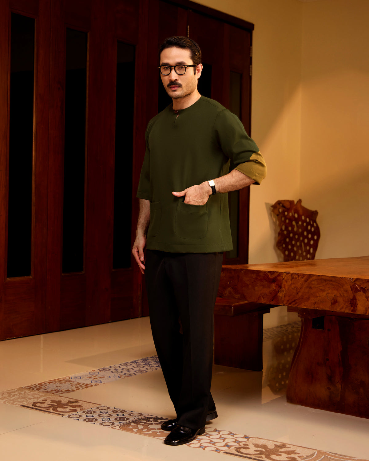 KURTA LAKSAMANA (PLAIN) FRONT POCKET - OLIVE GREEN