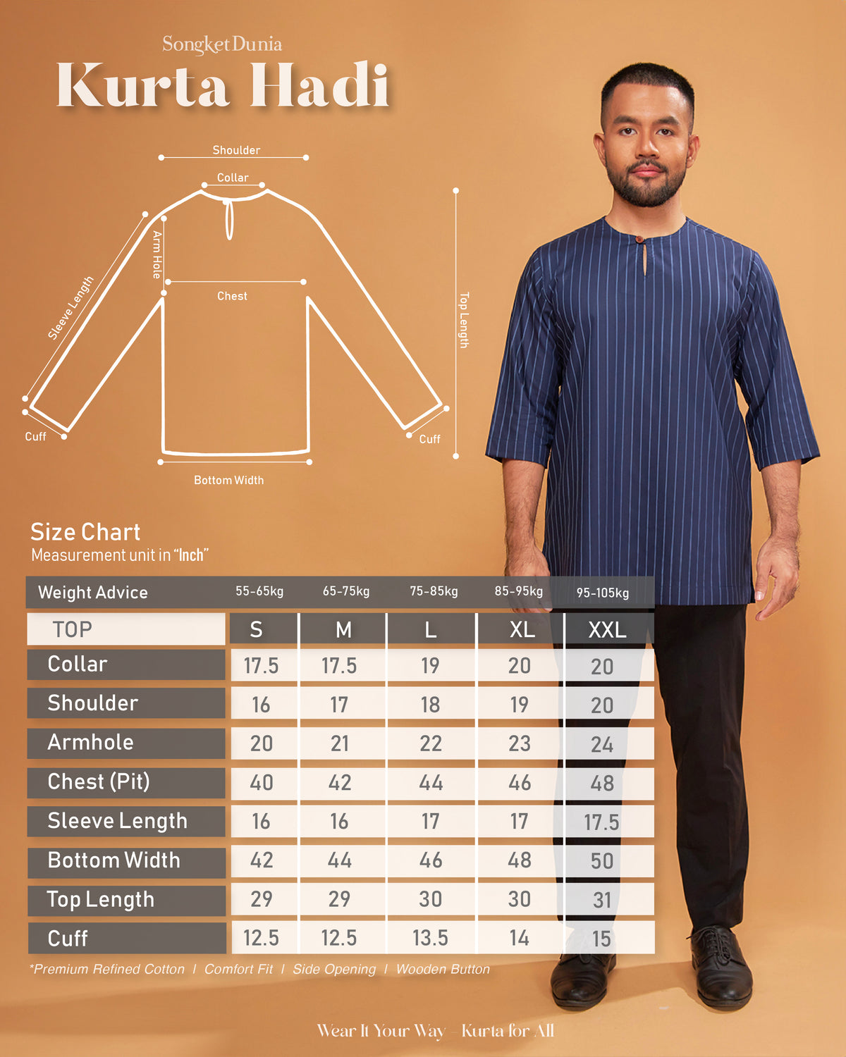 KURTA HADI (STRIPES) - BABY BLUE