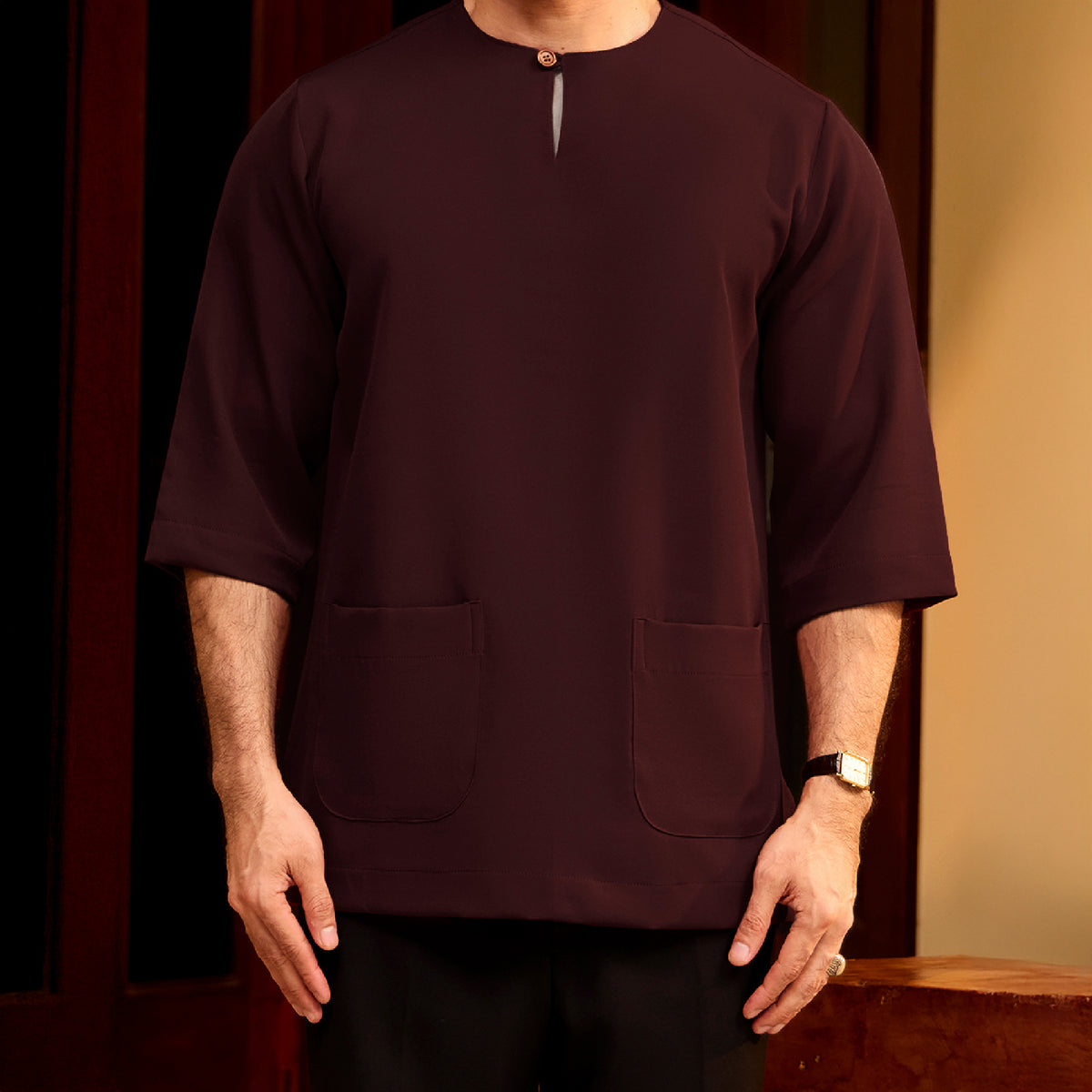 KURTA LAKSAMANA (PLAIN) FRONT POCKET - MAROON