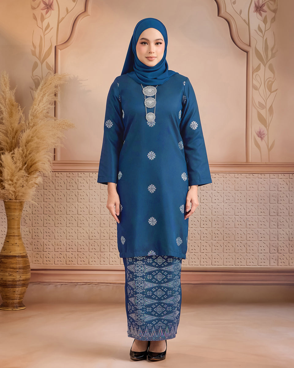 KURUNG LAYLA (MODEN) | TEAL BLUE - SILVER