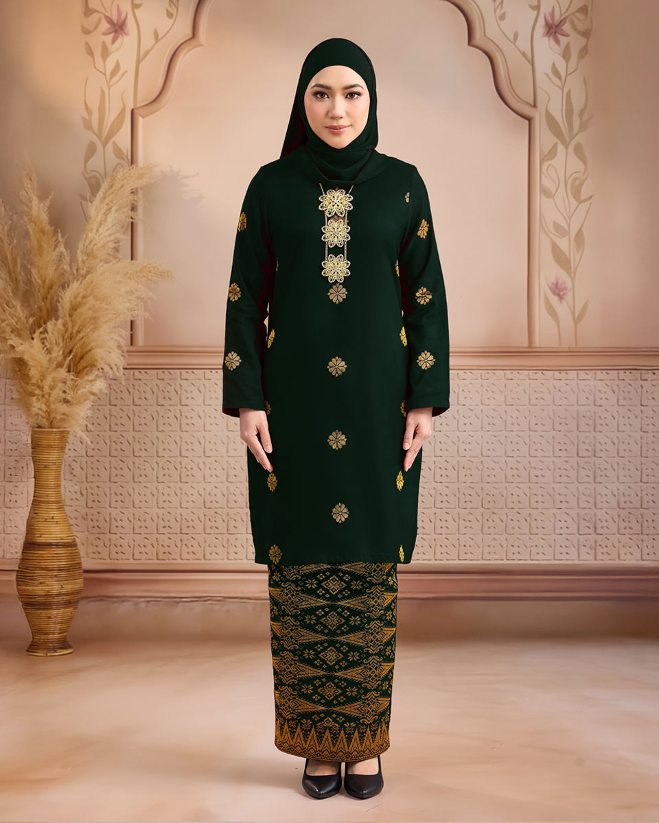 KURUNG LAYLA (MODEN) | DARK EMERALD GREEN - GOLD
